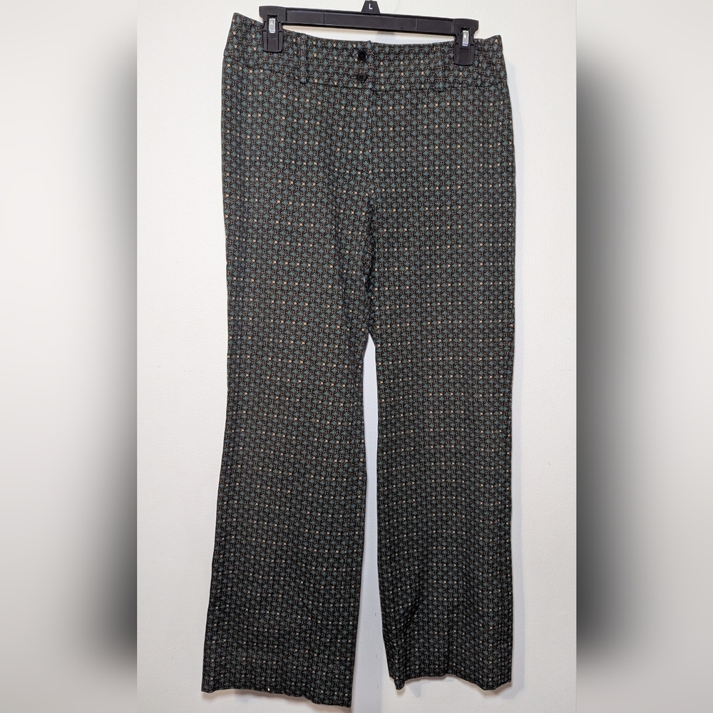 Harold's Wide Leg Trousers Brown + Green Pattern Cotton Stretch Women's Size 6